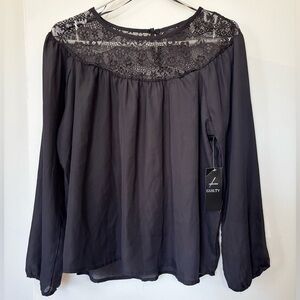 🎉4/30$🎉 Guilty NWT Black Long Sleeve Chiffon Lace Blouse - Size L (NWT)